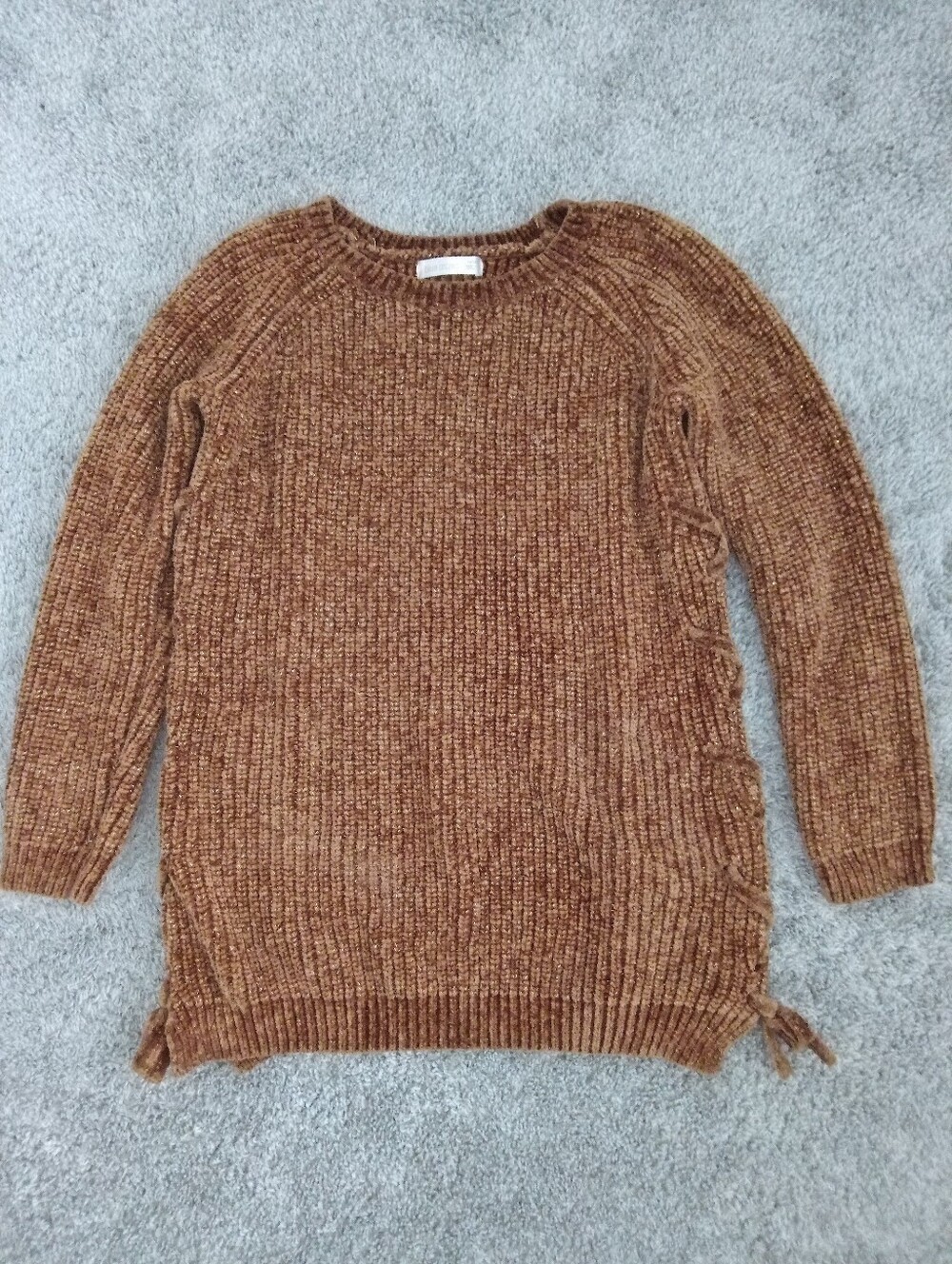 Girls Cozy Ribbed Crewneck Sweater Dress - Brown- Size 10/12